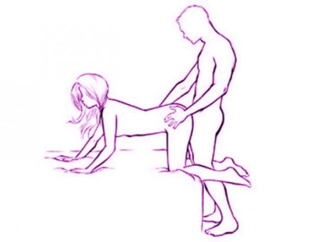 Кучешка поза на колене - Кама Сутра